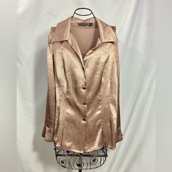 Essentials by Milano metallic gold button down shirt size L - Picture 1 of 9